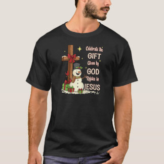 Celebrate Jesus Birth Christmas Snowman Christian  T-Shirt