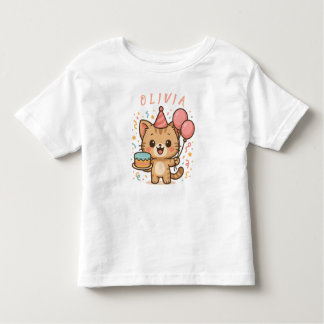 Celebrate Joy: Adorable Cat with Balloons and Cake Toddler T-Shirt