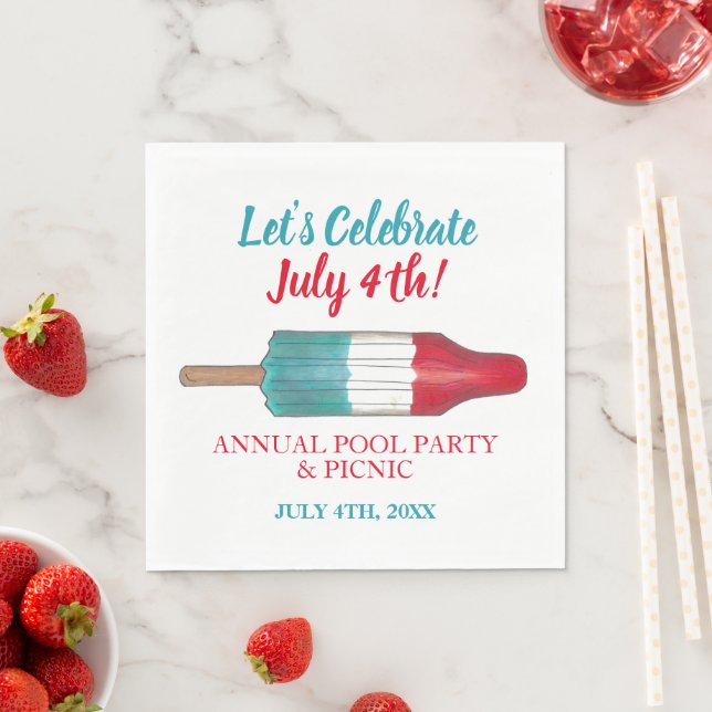 Celebrate July 4th Red White Blue Rocket Pop Napkin (Insitu)