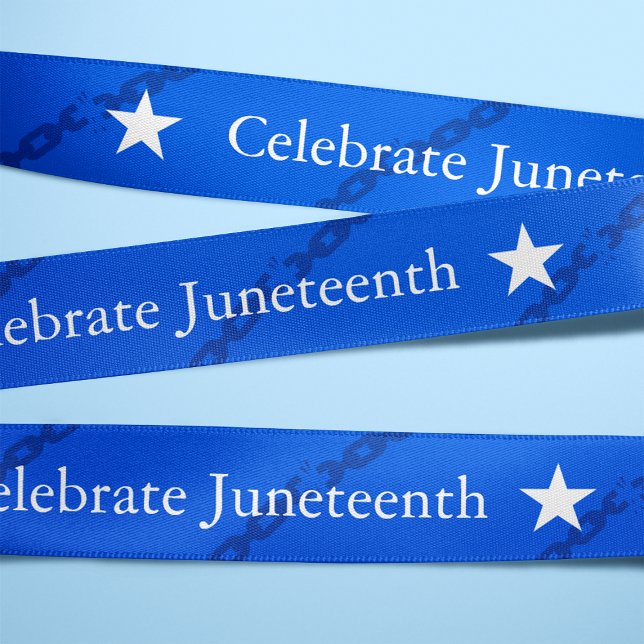 Celebrate Juneteenth Broken Chains Blue Satin Ribbon (Creator Uploaded)