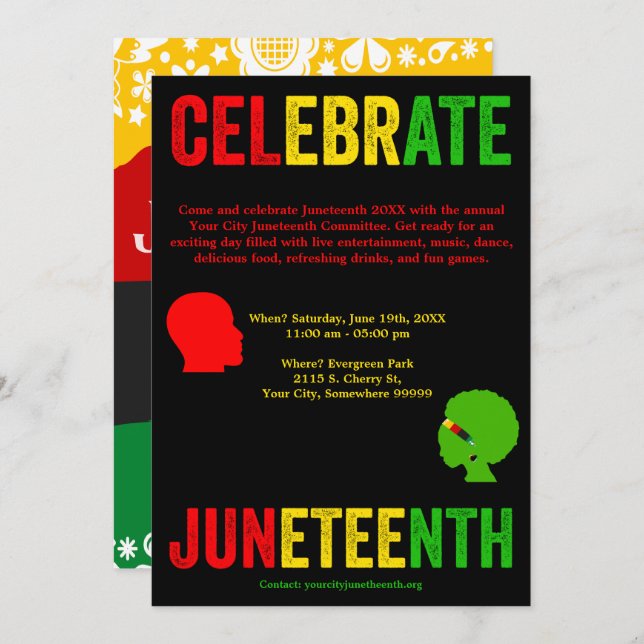 Celebrate Juneteenth Freedom Day Red Yellow Green Holiday Card (Front/Back)