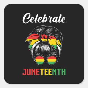 Celebrate Juneteenth Messy Bun Red Black Green Square Sticker