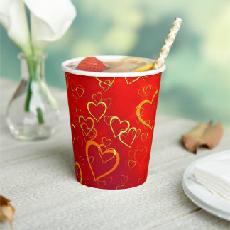 Celebrate Love Red Hearts  Paper Cups