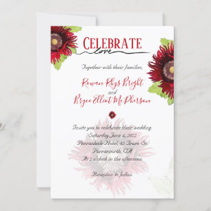 Celebrate love red poppy with leaves floral invitation