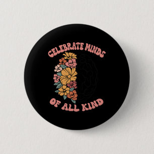 Celebrate Minds Of All Kind Floral Brain Autism Aw 6 Cm Round Badge