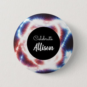 Celebrate Name or Event Red White Blue Fireworks 6 Cm Round Badge