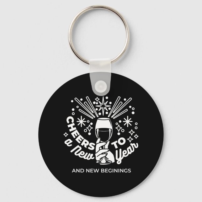 Celebrate New Beginnings Wine Glass Illustration 2 Key Ring (Front)
