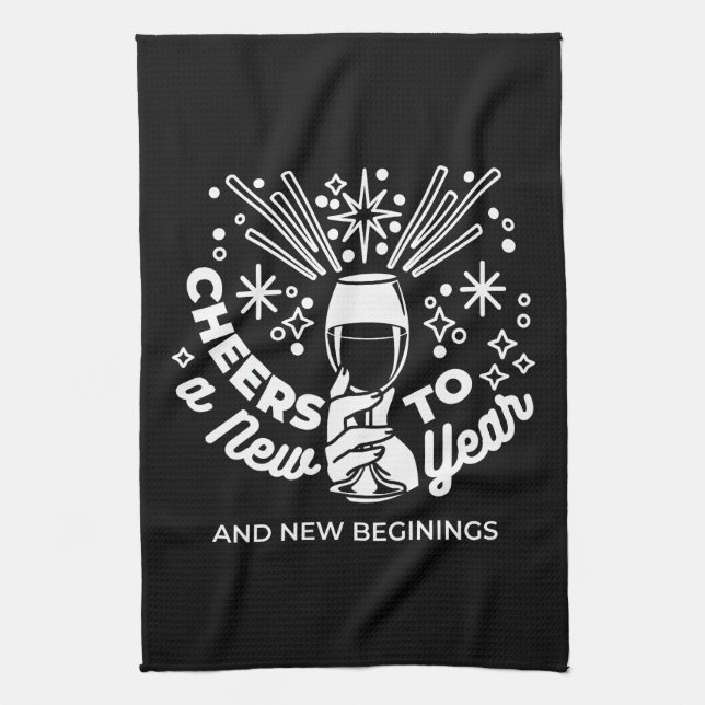 Celebrate New Beginnings Wine Glass Illustration 2 Tea Towel (Vertical)
