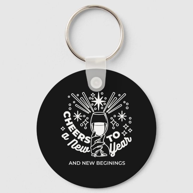 Celebrate New Beginnings Wine Glass Illustration Key Ring (Front)