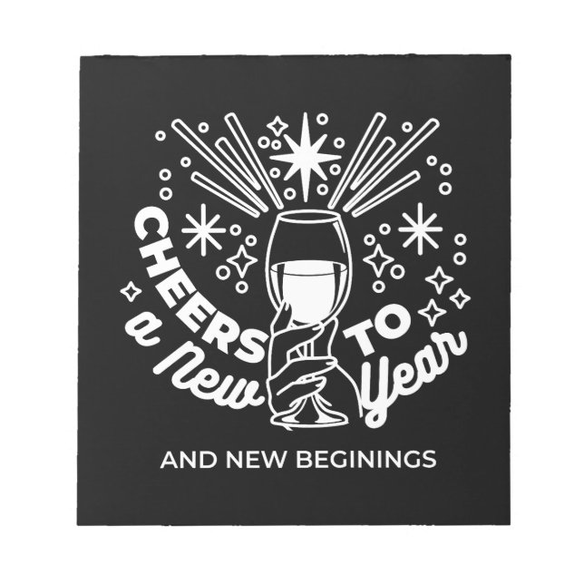 Celebrate New Beginnings Wine Glass Illustration Notepad (Front)