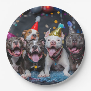 Celebrate New Year & Holidays with Pitbull Dogs Paper Plate