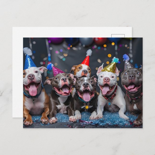 Celebrate New Year & Holidays with Pitbull Dogs Postcard (Front/Back)