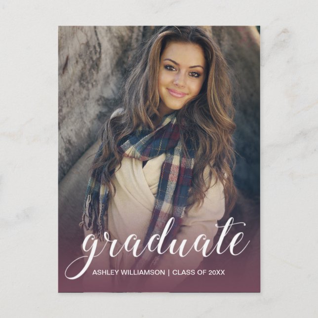 Celebrate Photo Burgundy Ombre Graduation Party Invitation Postcard (Front)