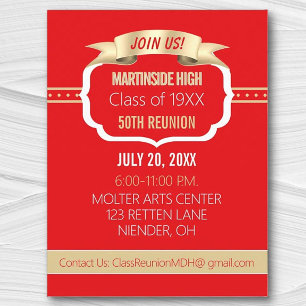 Celebrate! Red 50th Class Reunion Invite Postcard