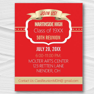 Celebrate! Red 50th Class Reunion Invite Postcard