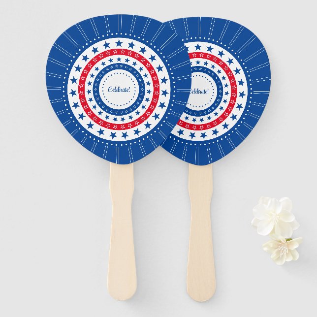 Celebrate Red, White, and Blue Stars Hand Fan (Front and Back)