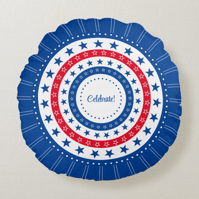 Celebrate Red, White, and Blue Stars Round Cushion (Front)