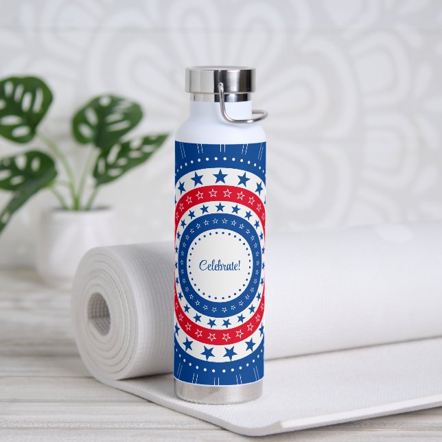 Celebrate Red, White, and Blue Stars Water Bottle (Yoga)
