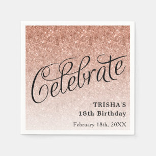 Celebrate Rose Gold Glitter Personalised Napkin