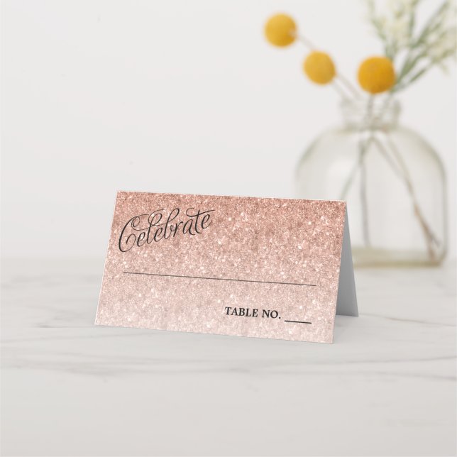 Celebrate Rose Gold Glitter Personalised Place Card (Front)