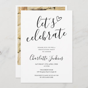 Celebrate Script Heart Photo Graduation Party Invitation