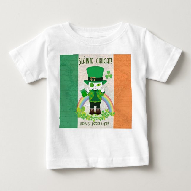 Celebrate St. Patrick's Day with a Lucky Cat Baby T-Shirt (Front)