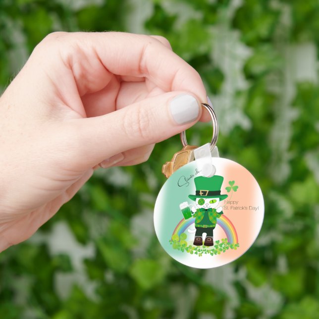 Celebrate St. Patrick's Day with a Lucky Cat Key Ring (Hand)