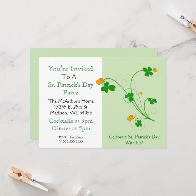Celebrate St. Patrick's Day With Us!" Party Invita Invitation (Front/Back In Situ)