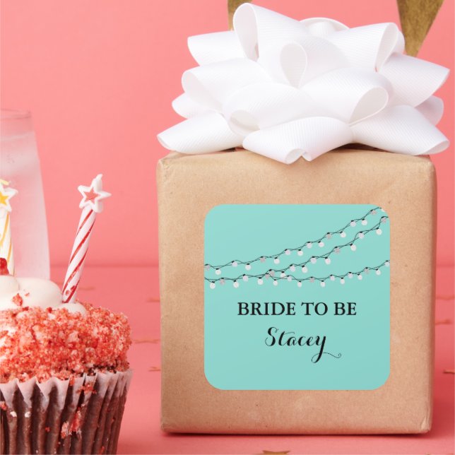 Celebrate Teal Blue Bride To Be Twinkle Party Square Sticker (Party)