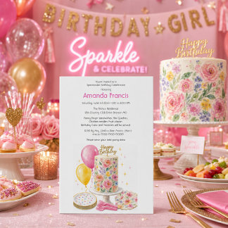 Celebrate Teen Girl Birthday Cake Party Invitation
