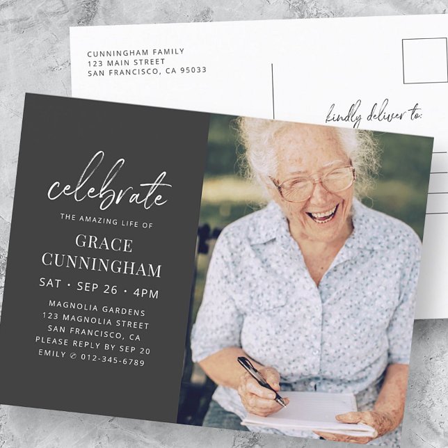 Celebrate the Amazing Life Modern Simple Photo Invitation Postcard (Creator Uploaded)