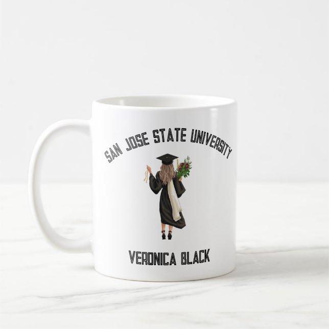 Celebrate the Class of 2024 - Girl in Cap and Gown Coffee Mug (Left)