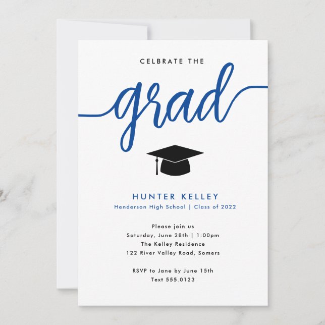 Celebrate the Grad, Blue Photo  Invitation (Front)