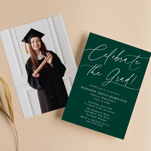 Celebrate the Grad Green Photo Graduation Party Invitation (Creator Uploaded)