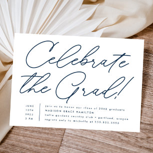 Celebrate the Grad Navy Script Graduation Party Invitation