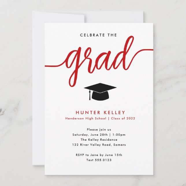 Celebrate the Grad, Red Photo Invitation (Front)