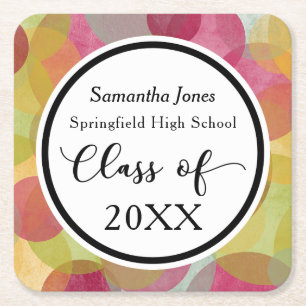 Celebrate the Graduate, Multicolored Bubbles Square Paper Coaster