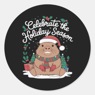Celebrate The Holiday Season Cute Capybara Christm Classic Round Sticker