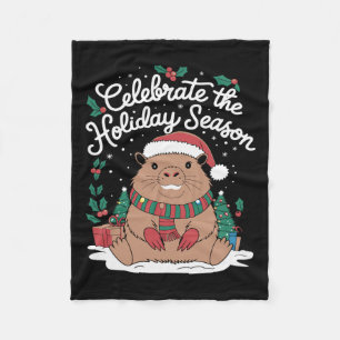 Celebrate The Holiday Season Cute Capybara Christm Fleece Blanket