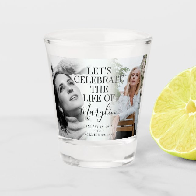 Celebrate the Life Memorial Before & After Photo Shot Glass (Front)