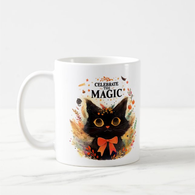 Celebrate the Magic – Halloween Cat Coffee Mug (Left)