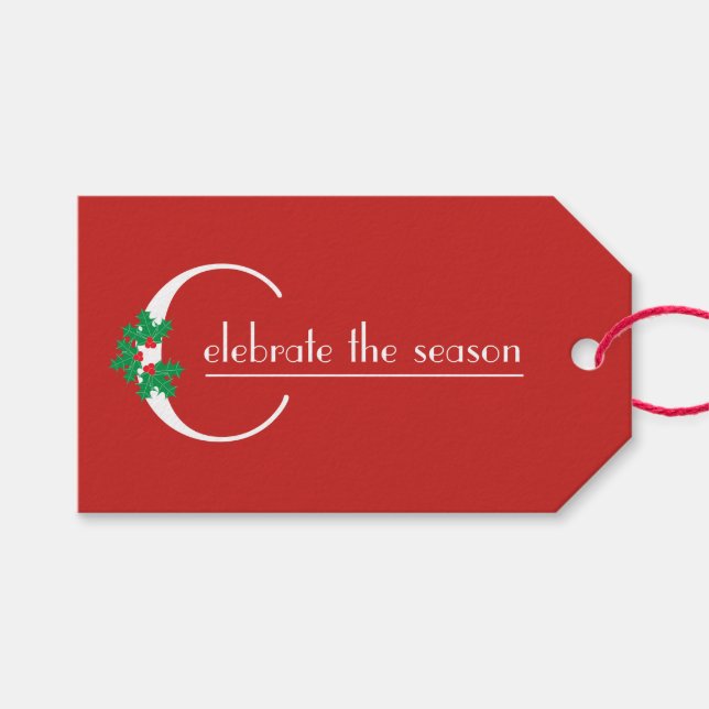 Celebrate the Season ed and white gift tag (Front (Horizontal))