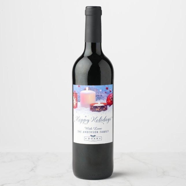 Celebrate the Season Peaceful Happy Holiday Cheers Wine Label (Front)