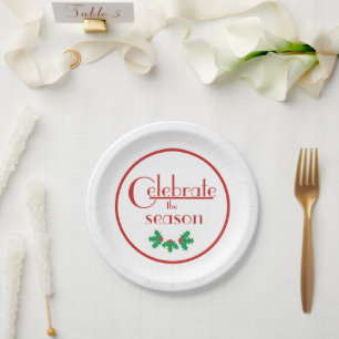 Celebrate the Season  Red and White Paper Plate