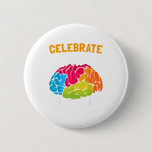 Celebrate The Spectrum Vibrant Brain 6 Cm Round Badge