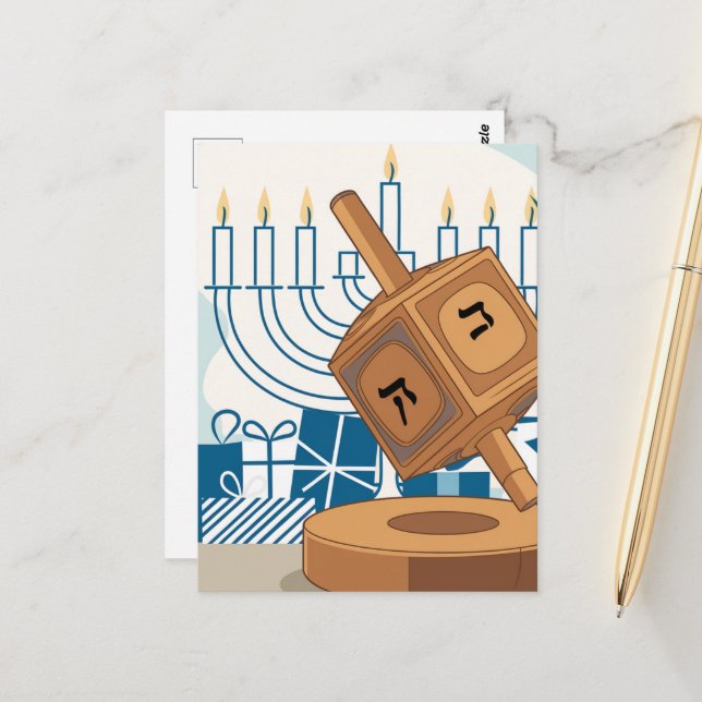 Celebrate the spirit of Hanukkah Dreidel Postcard (Front/Back In Situ)