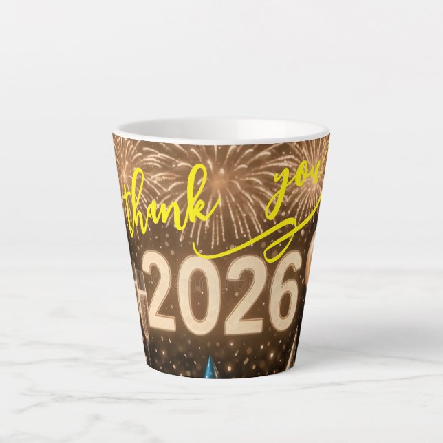Celebrate the start of 2026 with gratitude  latte mug (Front)