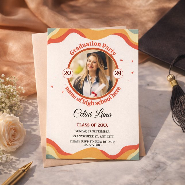Celebrate with Groovy Retro Graduation Invitations (Celebrate with Groovy Retro Graduation Invitations)