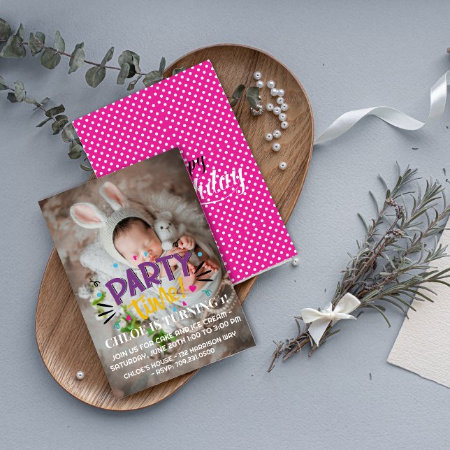 Celebrate with Smiles! Party Time Photo Birthday Invitation (Party Time Photo Birthday Invitation – Celebrate with Smiles)