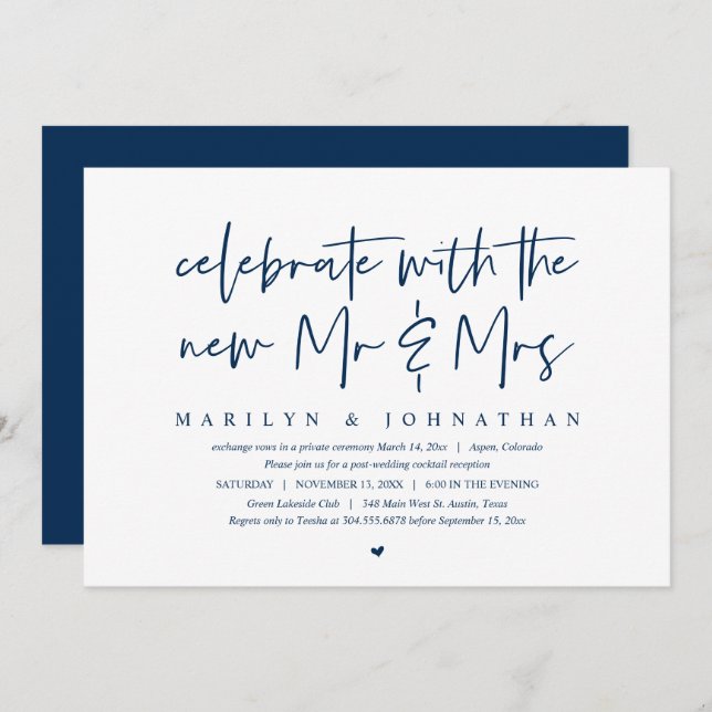 Celebrate with the new Mr and Mrs, Elopement Invit Invitation (Front/Back)